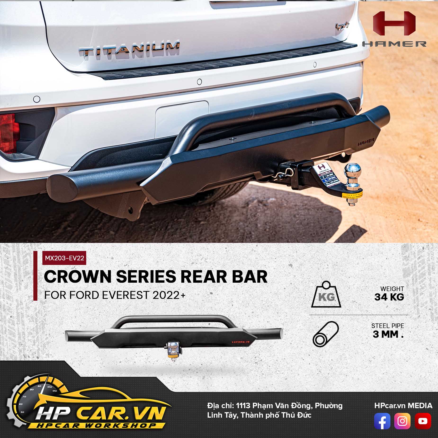 crown series rear bar for ford everest 2022 hpcar