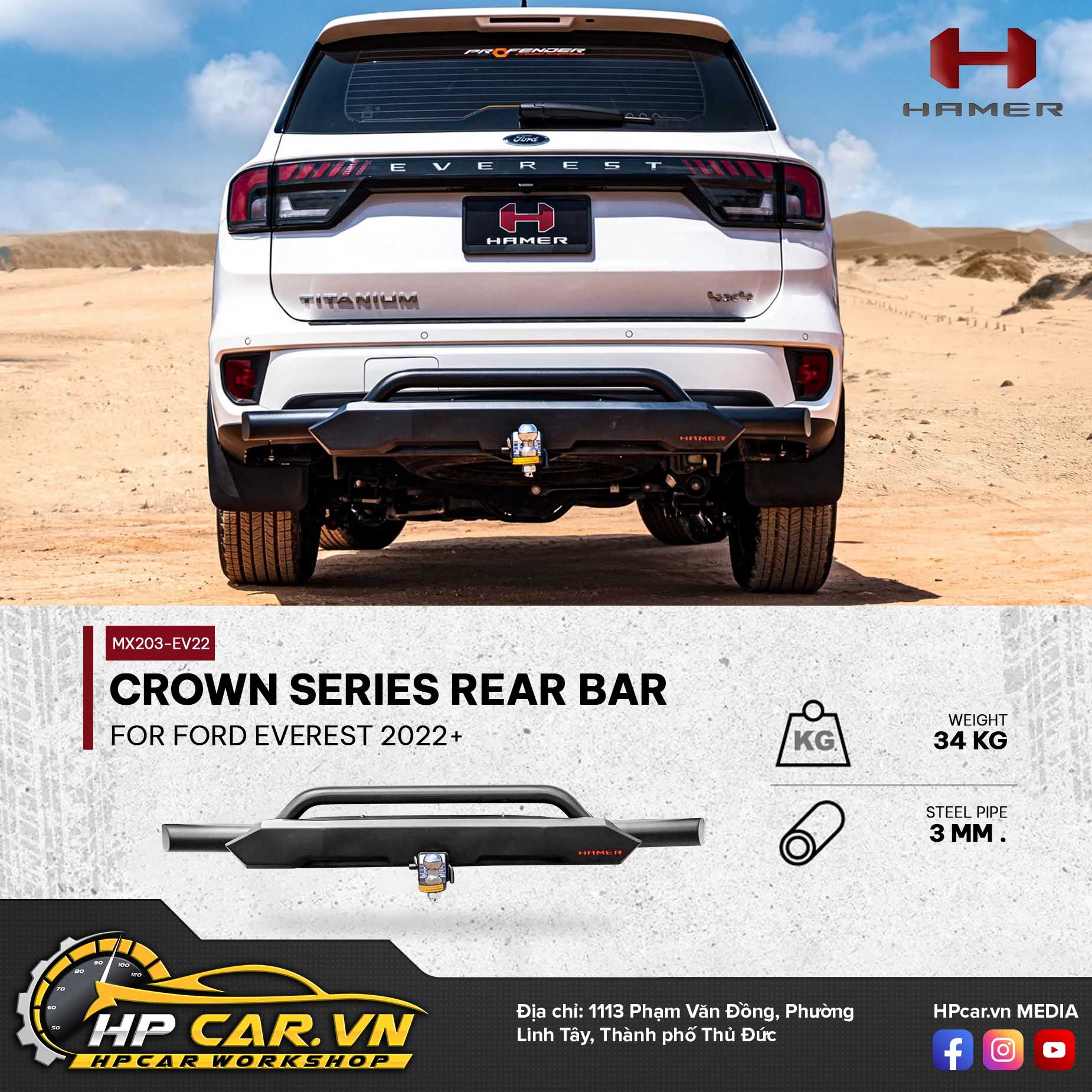 CROWN SERIES REAR BAR FOR FORD EVEREST 2022+
